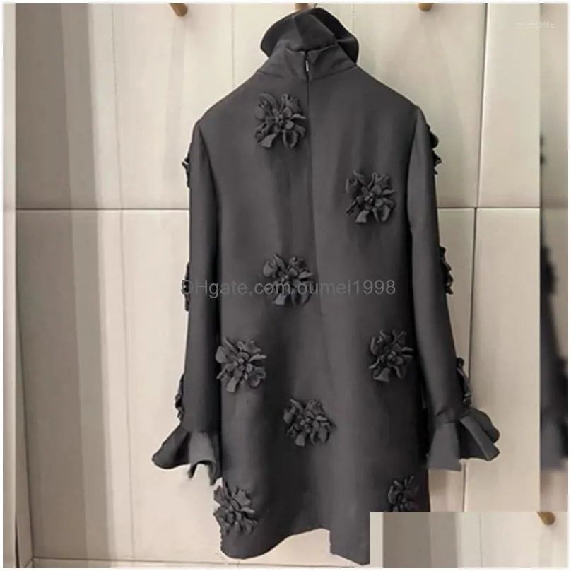 casual dresses borvemays black ruffles stand collar dress temperament loose women 2023 spring fashion chic high quality