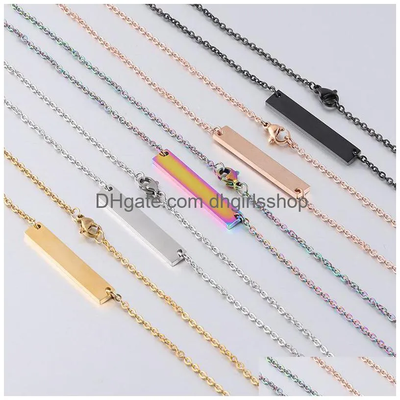 personalized blank bar necklace stainless steel long diy pendant necklace creative gift 35x6mm