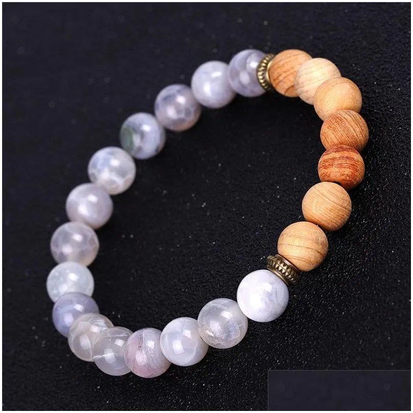 natural ice crack agate beaded strands bracelet volcanic rock lava wooden beads essential oil diffuser bracelets fashion jewelry