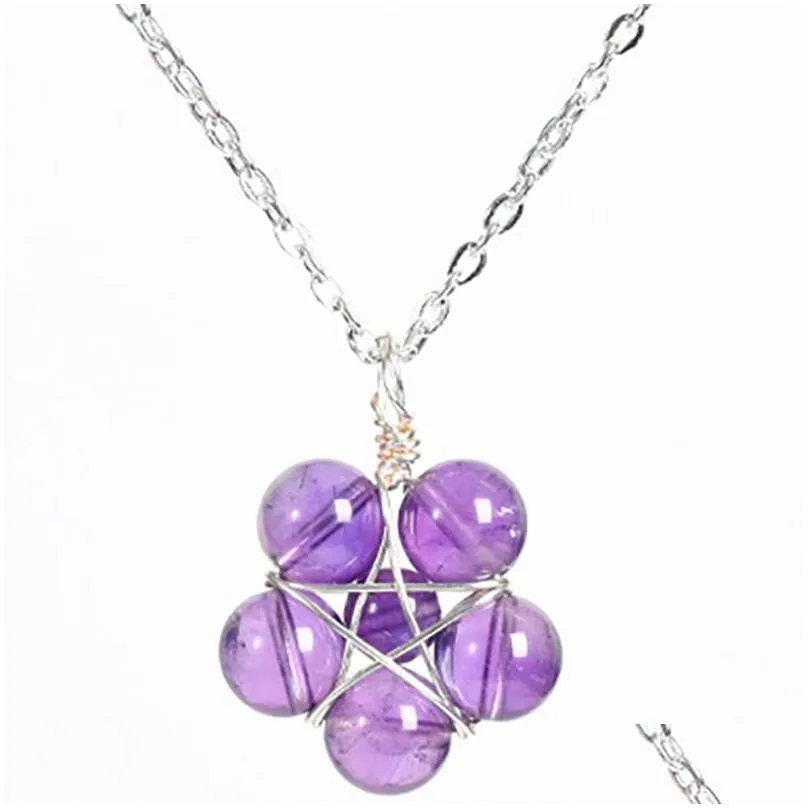 natural crystal rough round beads stone necklace star beaded flower gemstone pendants necklace for women