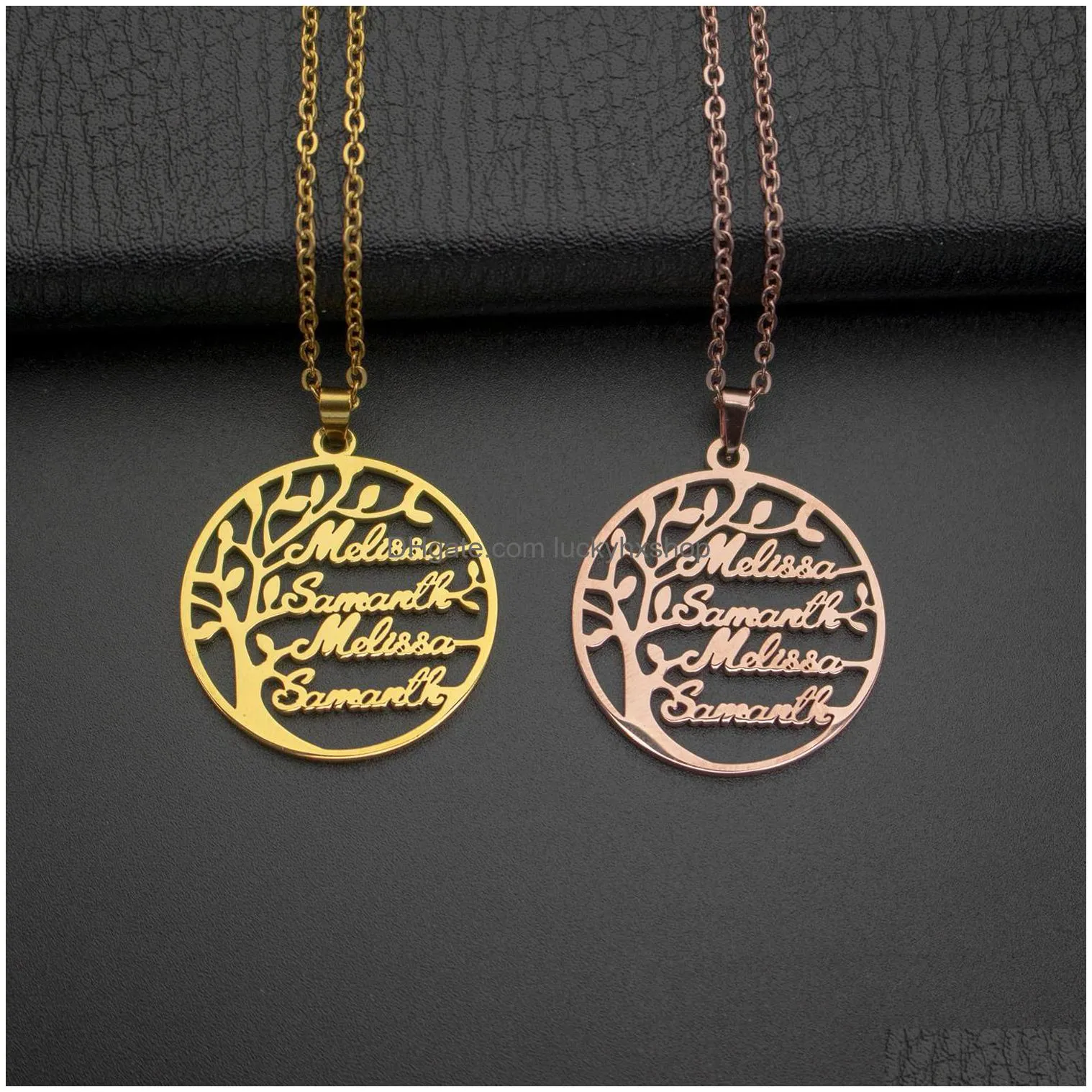 personalized necklace with family names tree of life design stainless steel gold plated birthday gifts