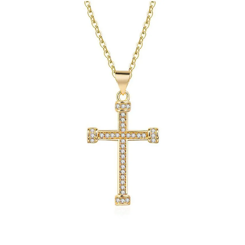 24k gold diamond jesus cross necklace pendant crystal row necklaces chains for women men fashion jewelry will and sandy