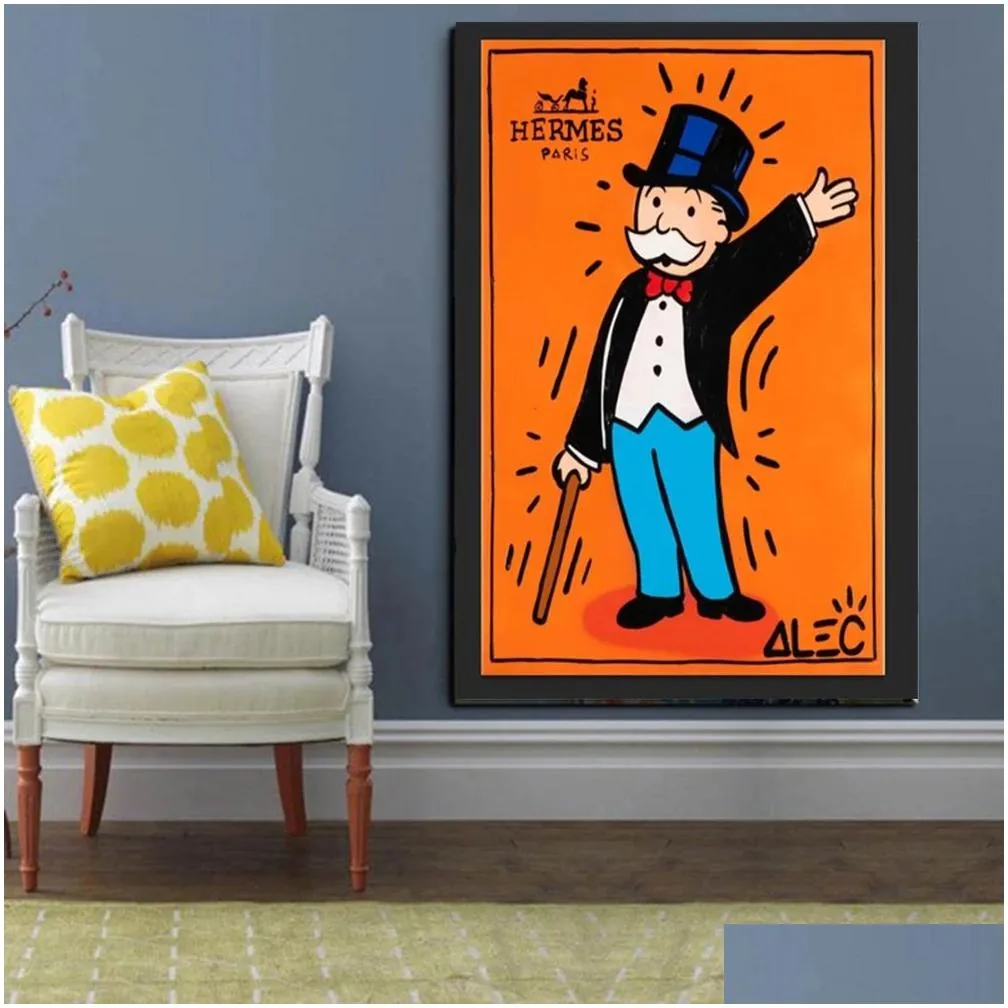 alec monopoly graffiti art money canvas painting posters and prints wall art picture for living room home decoration cuadro woo
