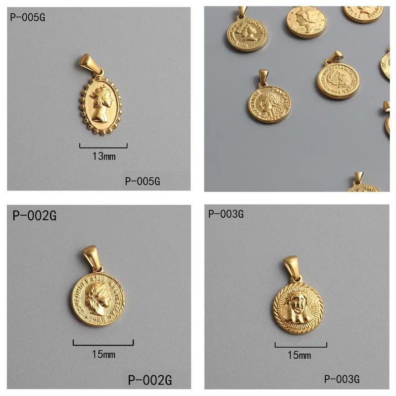 titanium steel roman coin pendant pendant vacuum electroplating stainless steel gold plated charm for diy jewelry making