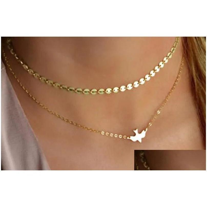 silver gold bird peace pigeon pendant multilayer chain choker necklace collars for women fashion jewelry