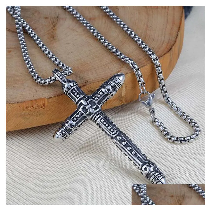 punk skull cross necklace pendant celtic stainless steel ancient silver necklaces men hip hop fine fashion jewelry