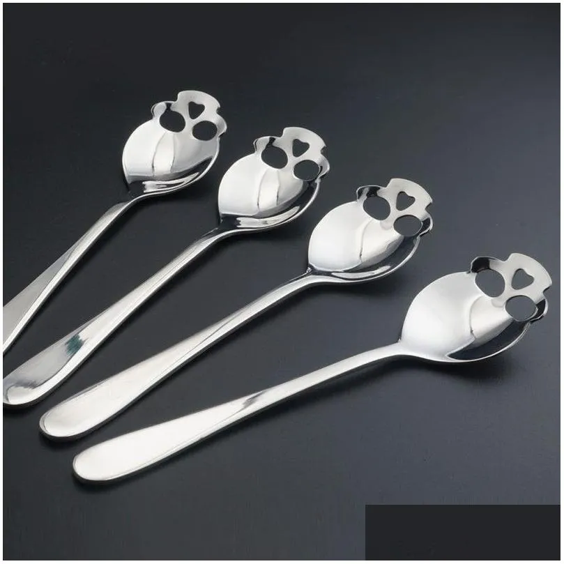 sugar skull tea spoon suck stainless steel coffee spoons dessert spoon ice cream tableware colher kitchen accessories