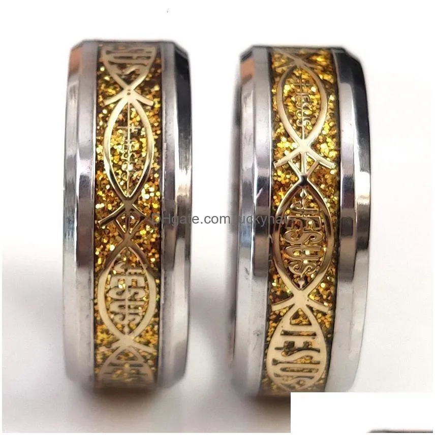 band rings bulk lots 50pcs quality comfort fit jesus fish stainless steel religious ring 8mm men fashion jewelry 230225