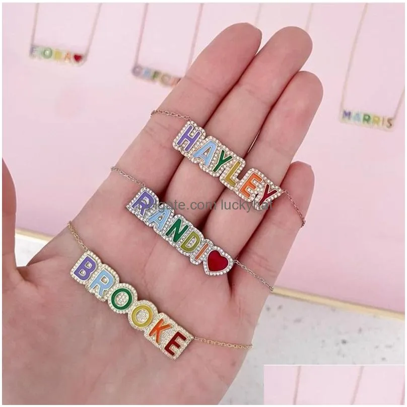 pendant necklaces duoying rainbow pave outline enamel personlized custom name colorful nameplate jewelry 221130