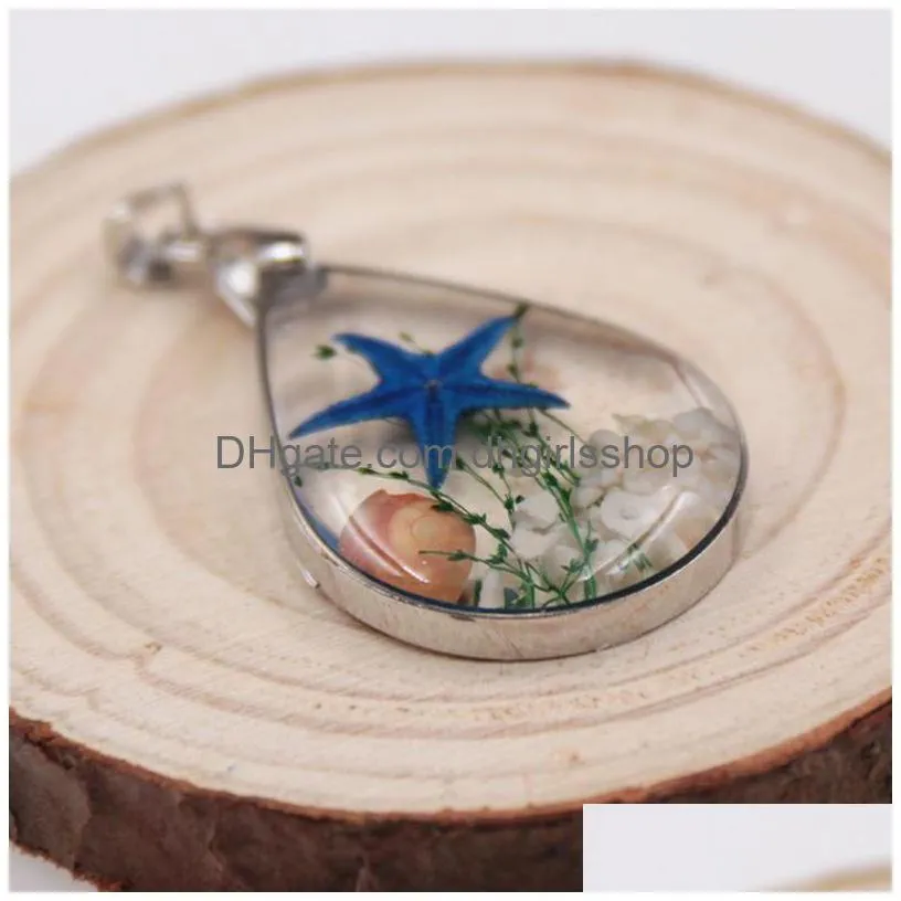 natural starfish specimen necklace resin pendant necklace fashion accessories with chain