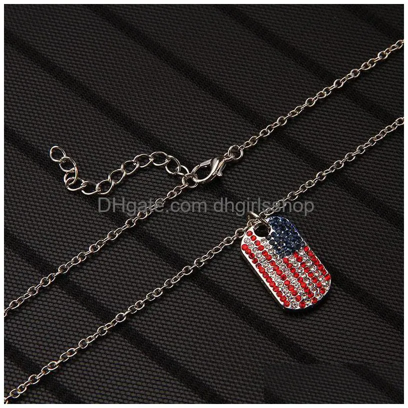 us flags diamond pendant necklace personality army brand crystal american flag decoration necklaces party jewelry gift