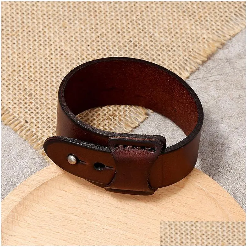 punk black wide leather bracelet bangle cuff exotic wristband for men fashion jewelry
