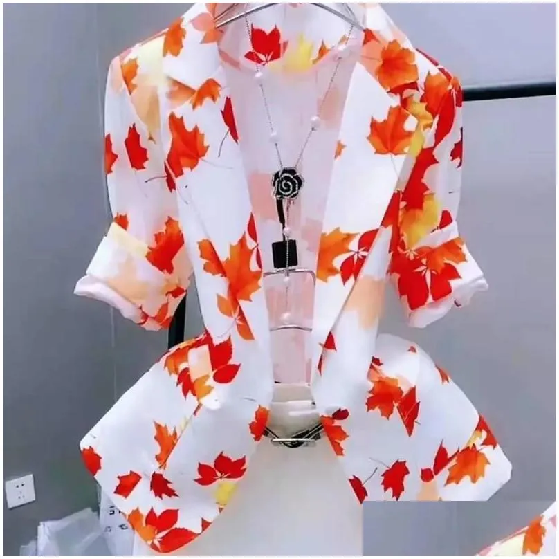 womens suits blazers floral print sunscreen slim cardigan thin for women coat elegant three quarter office lady autumn jacket