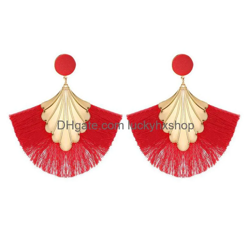  bohemia fan shaped tassel earrings for women exaggerated big statement fringed earrings vintage dangle earrings