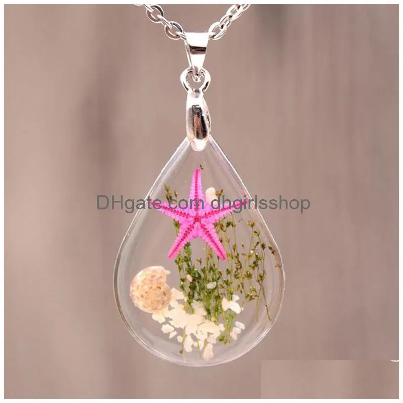natural starfish specimen necklace resin pendant necklace fashion accessories with chain