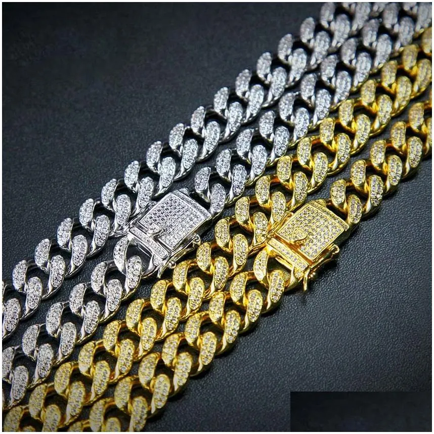 16-24inch zircon cuban link chain nekclace bling hip hop jewelry set 18k gold diamond buckle link chains necklaces for men will and sandy drop ship