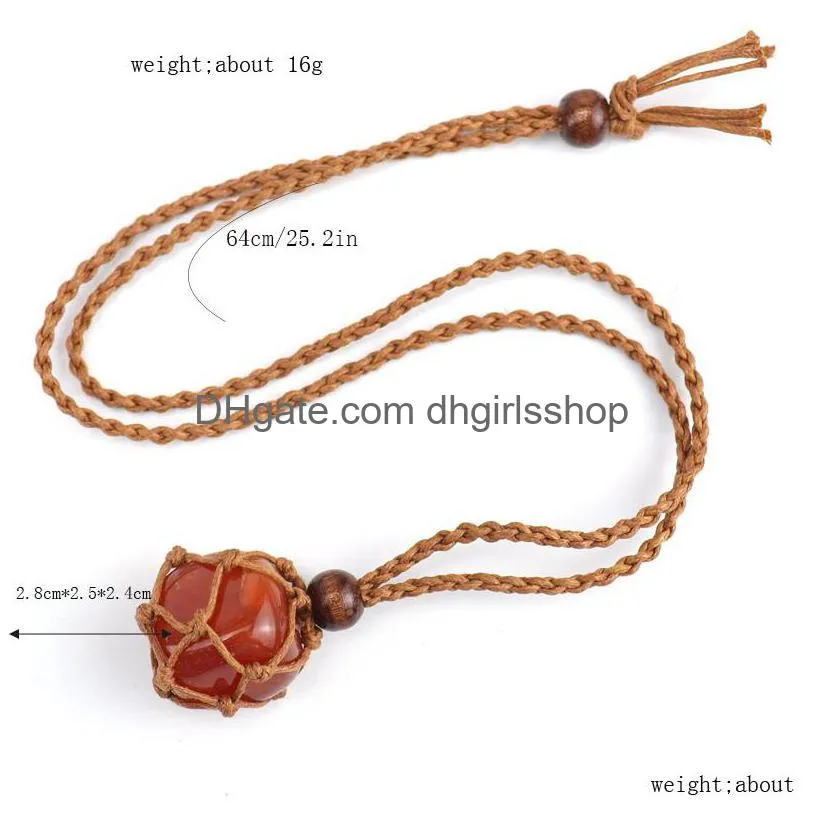 adjustable natural stone crystal pendant necklace net bag hand woven necklaces yoga energy stone fashion accessories