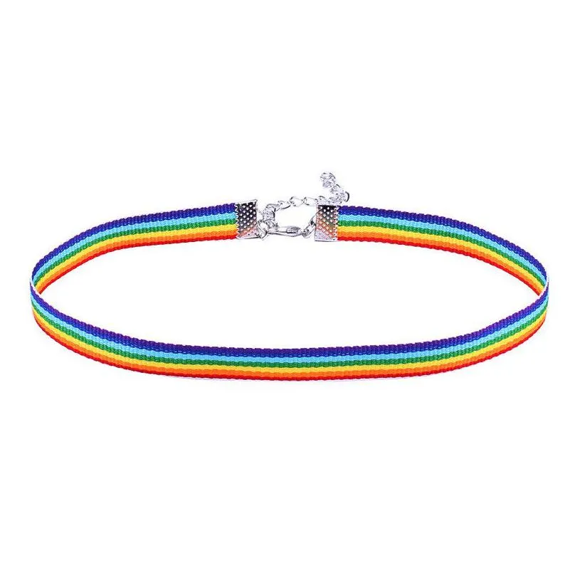 lace necklace men women gay pride rainbow choker necklaces ribbon collar hip hop jewelry drop ship