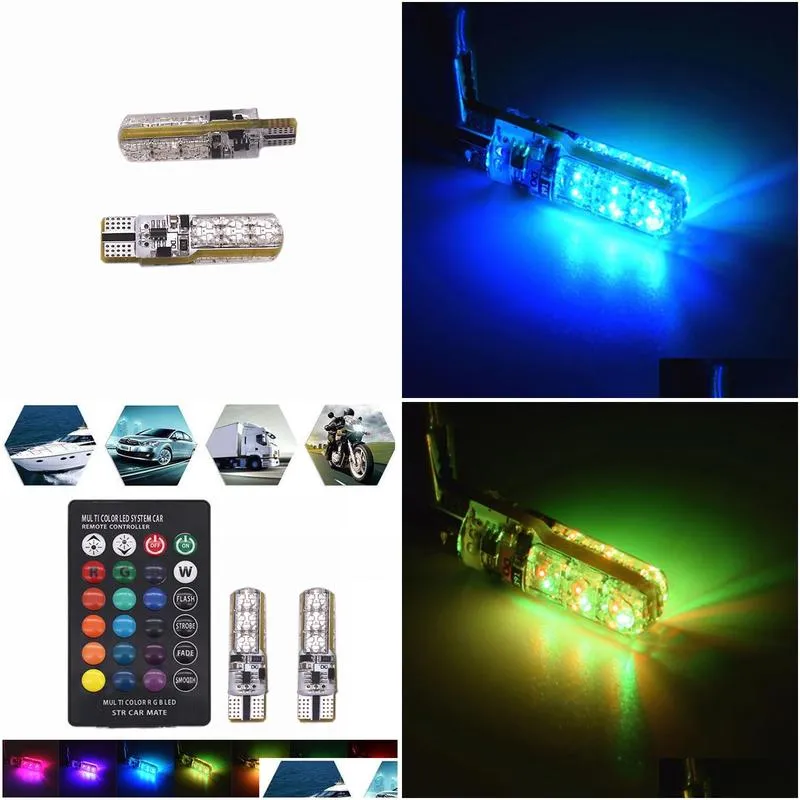 heat resistant ultra bright t10 6 led 5050 rgb multi color light waterproof car wedge lights dc 12v