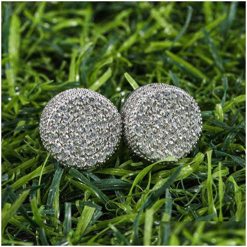 hip hop 1pair micro full paved round zircon cz stone bling iced out stud earring copper earrings for men jewelry 220125