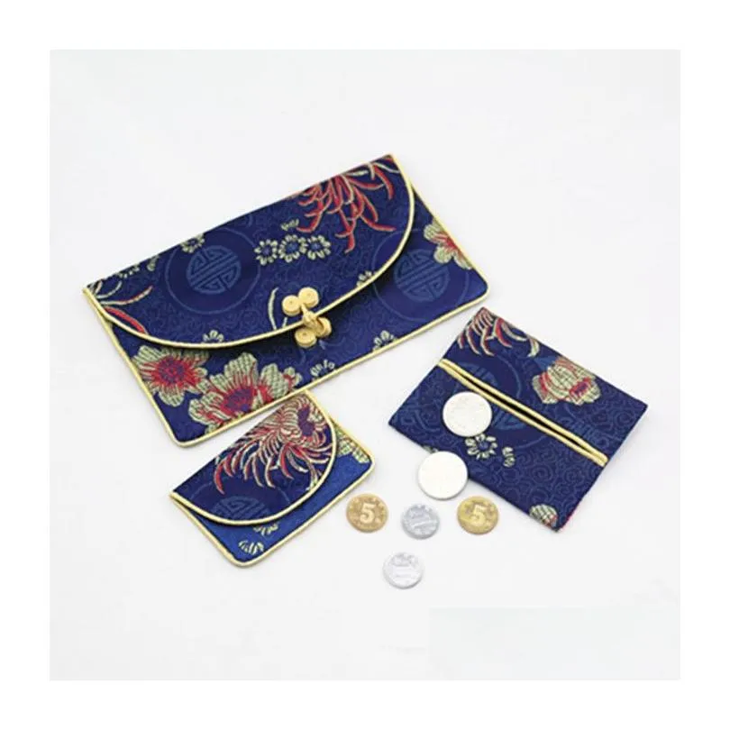 chinese knot silk brocade 3 set small zip bags for gift wallet with coin purse bag paper napkin pack vintage bracelet necklace storage