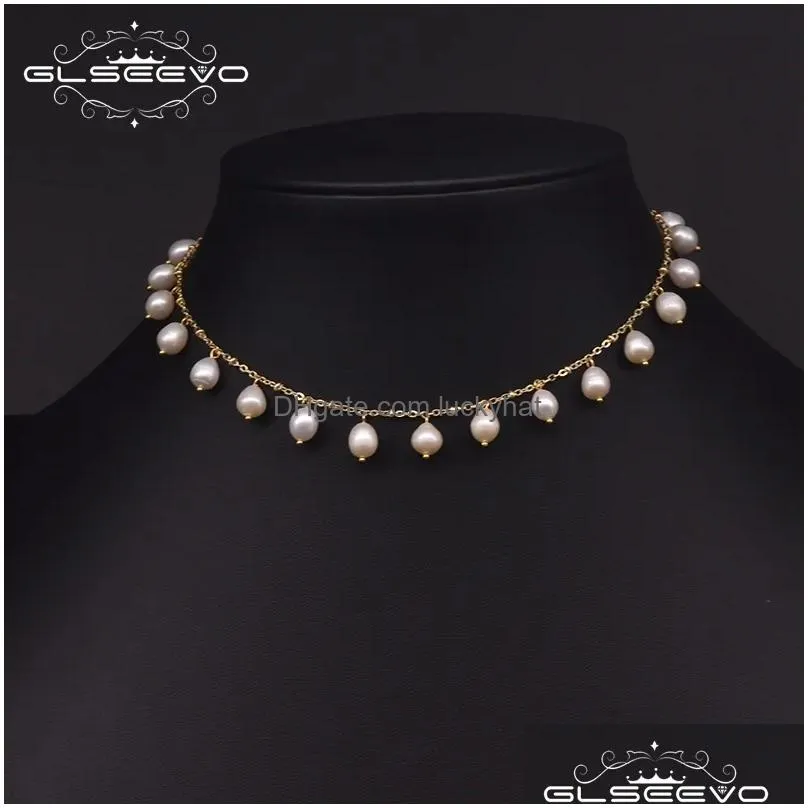 pendant necklaces glseevo natural  water small pearl necklace luxury for women wedding engagement tassel chain choker fine jewellery gn0224