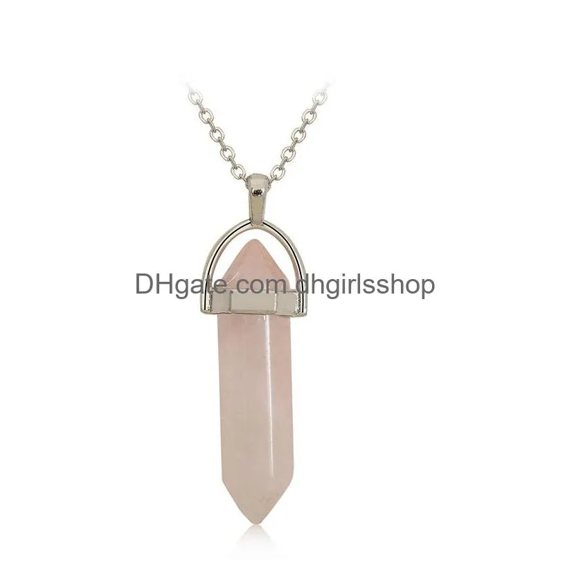 natural crystal stone pendant necklace fashion hexagonal cylindrical gemstone necklaces party decoration jewelry gift supplies belt