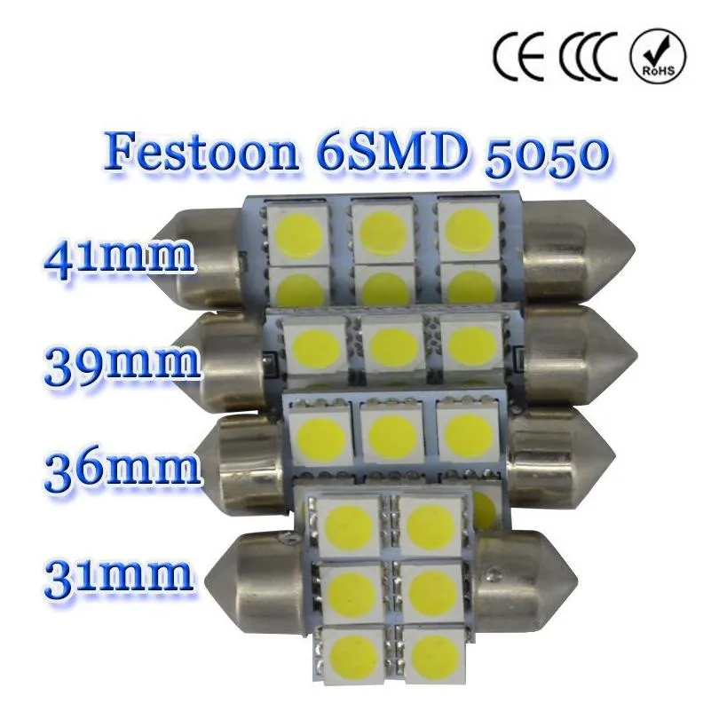 5050 6smd 6 smd c5w 31mm 36mm 39mm 41mm white c5w high quality interior festoon dome car light lamp bulb led car