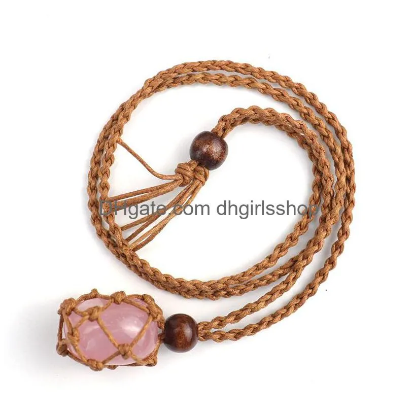 adjustable natural stone crystal pendant necklace net bag hand woven necklaces yoga energy stone fashion accessories