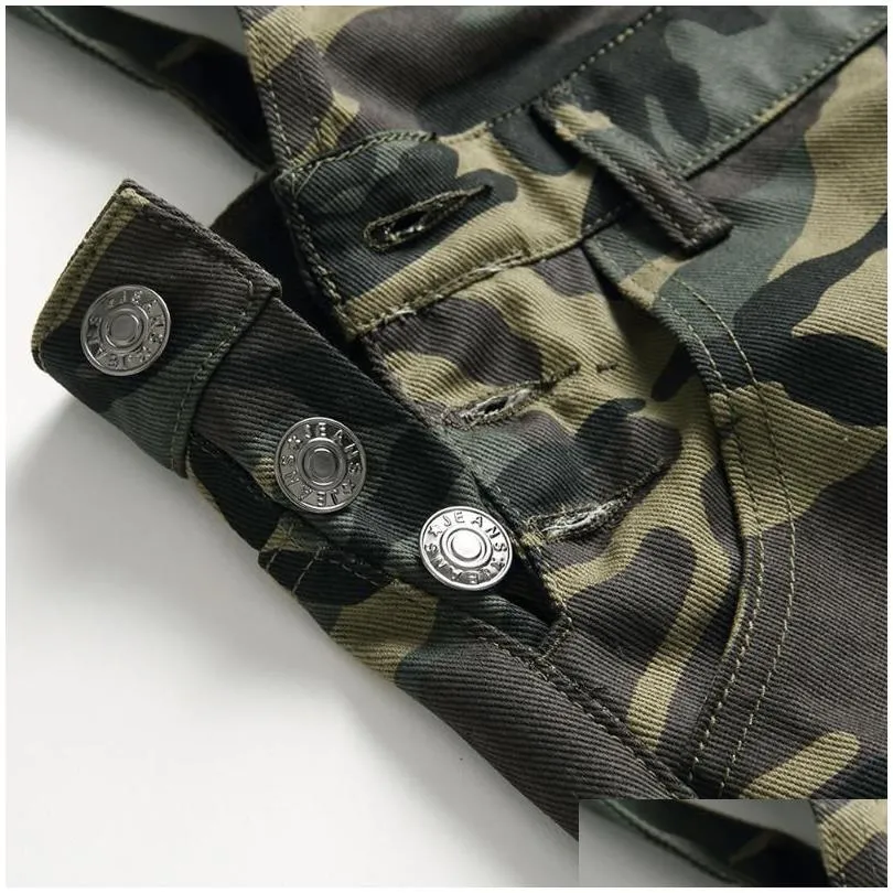 mens jeans big pocket camouflage printed denim bib overalls jumpsuits military army green working clothing coveralls fashion casual