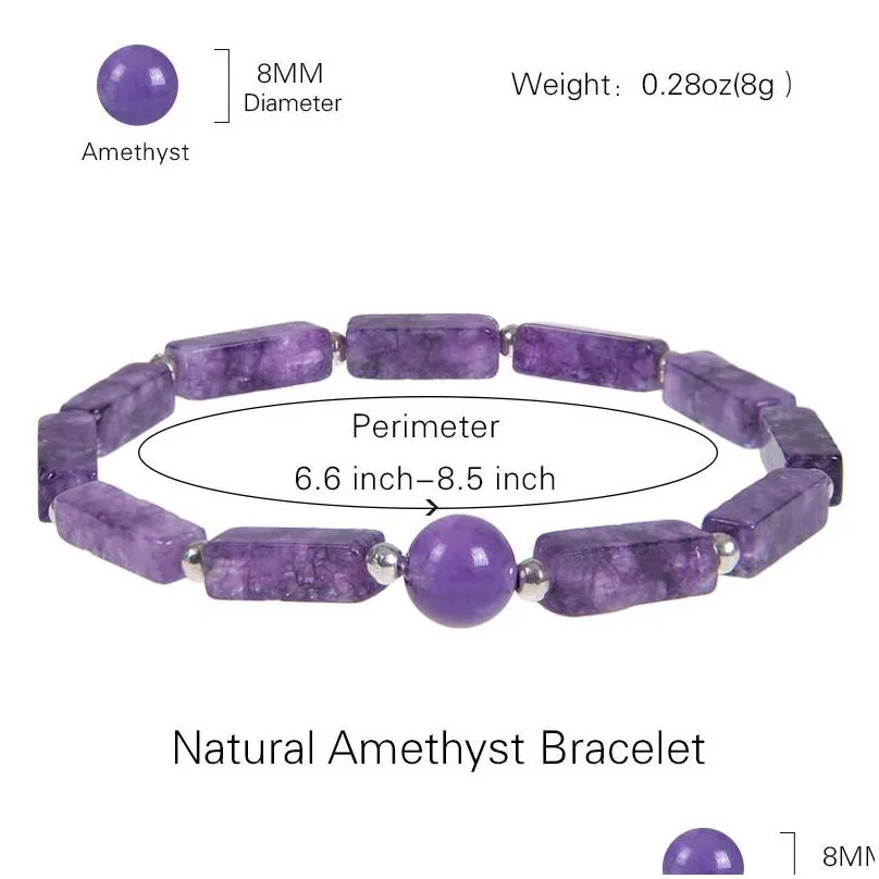 natural stone amethyst bracelet long square gemstones healing crystal stretch beaded gem stone bracelets fashion jewelry