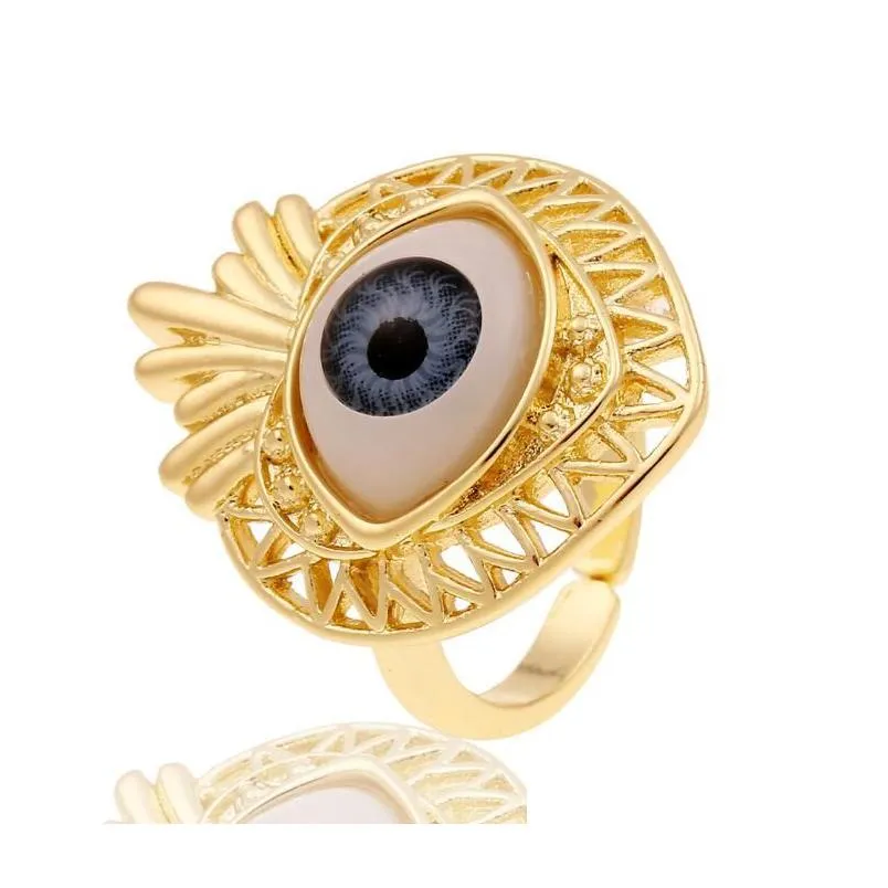 fashion gold evil blue eye band rings adjustable simple style tail ring copper jewelry ring gift for men women