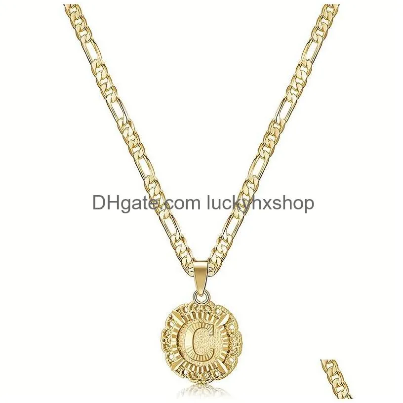 initial necklace for women girl 14k gold plated round letter pendant necklace capital monogram necklace alhpabets from a-z