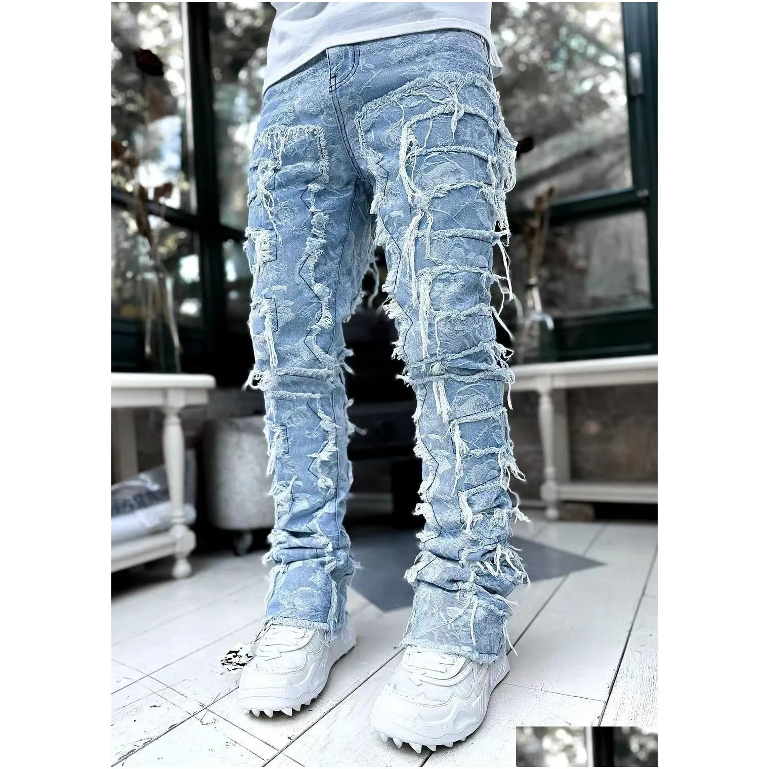 2023aaadd mens torn pants mens jeans designers jean hombre trousers men embroiderywork ripped for trend brand motorcycle pant mens