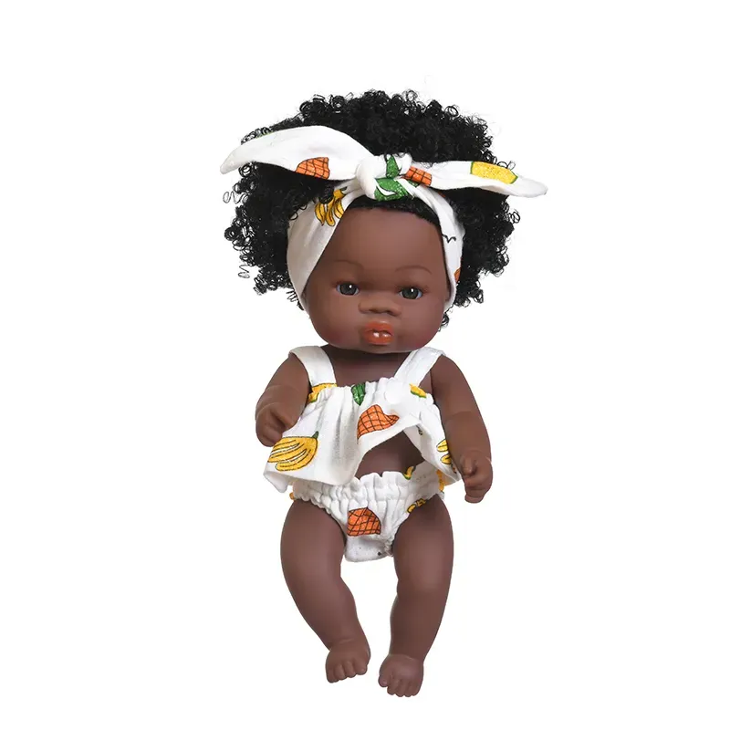 Dolls Dolls American Reborn Black 35cm African Girl Handmade Silicone Soft Baby Bath Play Toy Children`s Christmas Gift 220912
