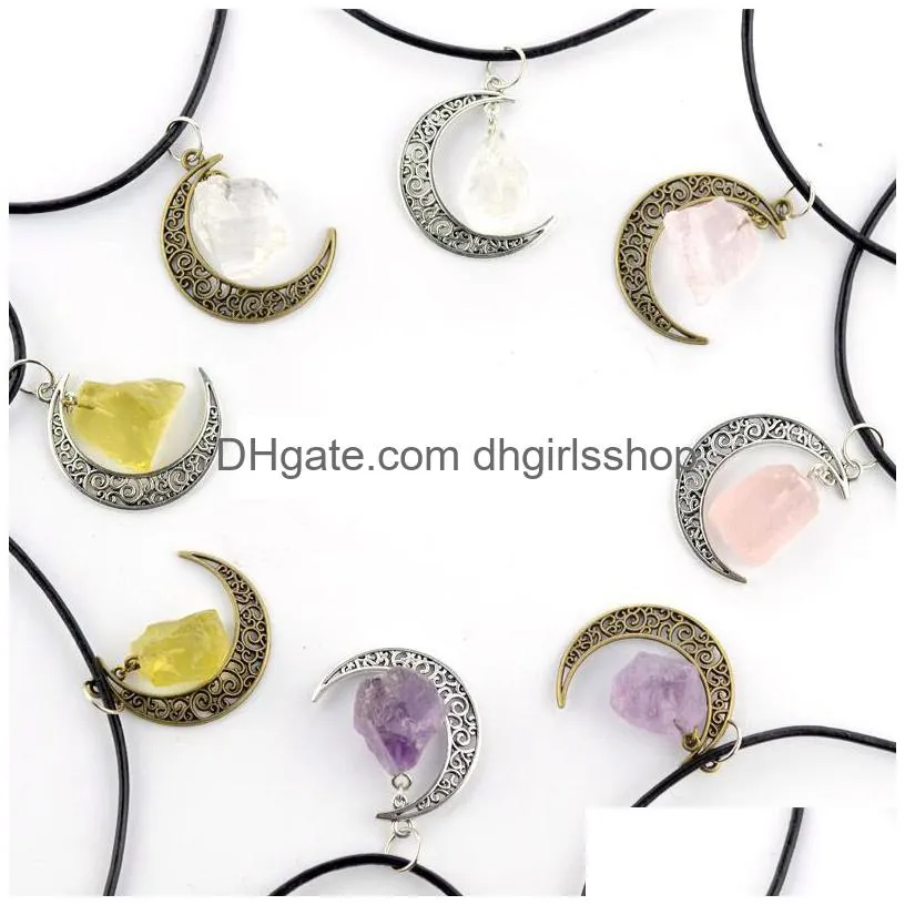 natural crystal stone necklaces starry sky moon gemstone pendant necklace sweater decoration fashion jewelry with chain