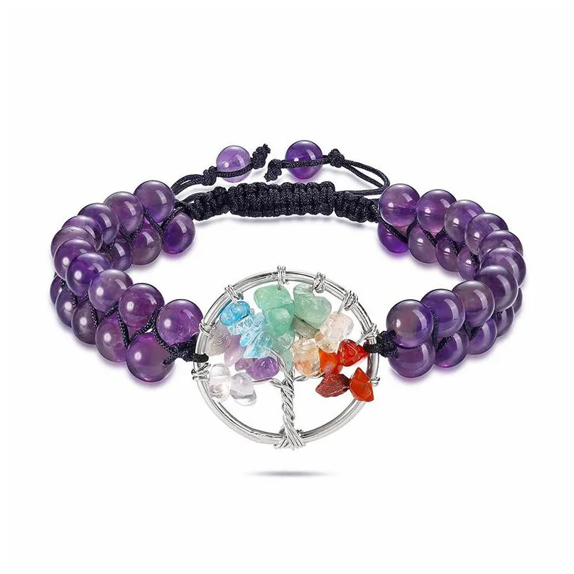 6mm amethyst howlite double layer 7 chakra healing yoga stone bracelet gravel tree of life crystal bracelet for women