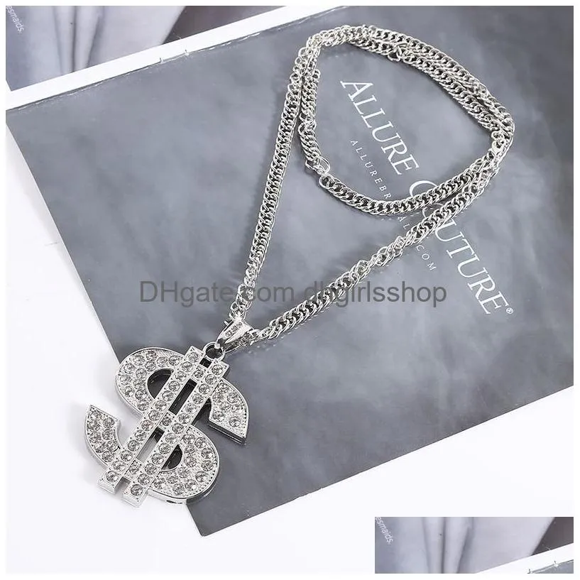 diamond dollar pendant necklace creative metal necklace party decoration hip hop fashion jewelry accessories