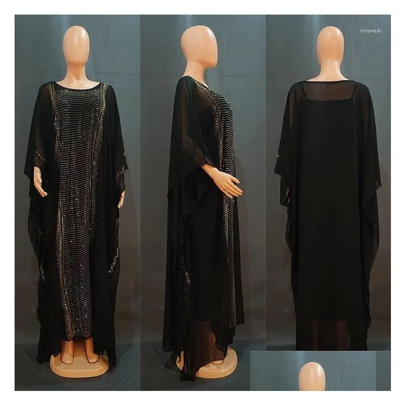 ethnic clothing african dresses for women chiffon diamonds caftan dress 2023 traditional lady abaya boubou robe clothes