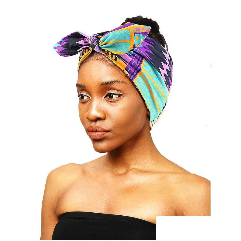 headwear hair accessories african print women headband knot bow style stretch bandana make up yoga sports band 230605