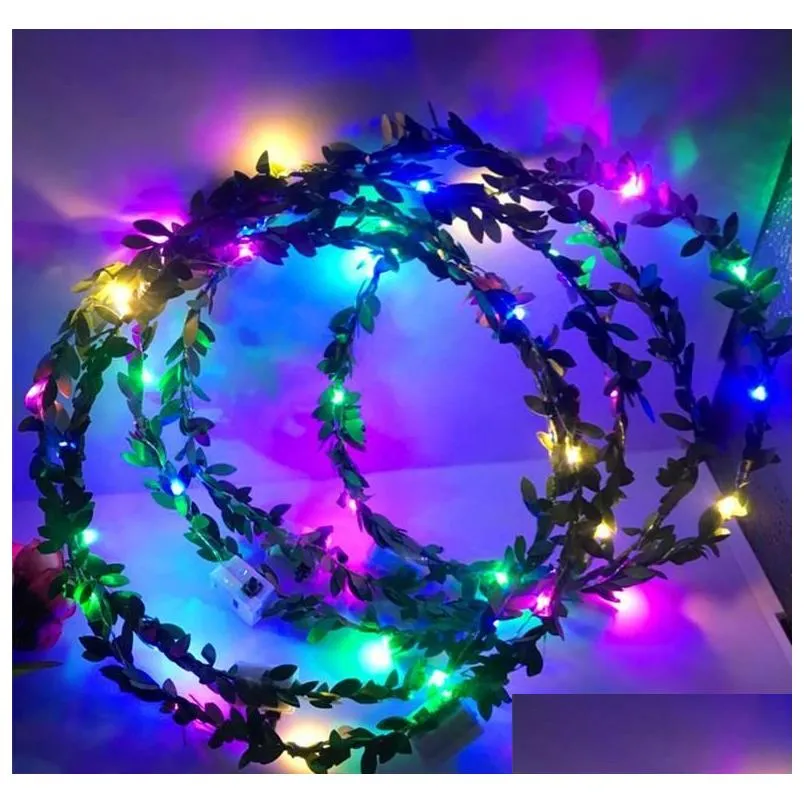 2021 selling led headband lights glow strings flower crown headbands light up hair wreath hairband garlands women christmas