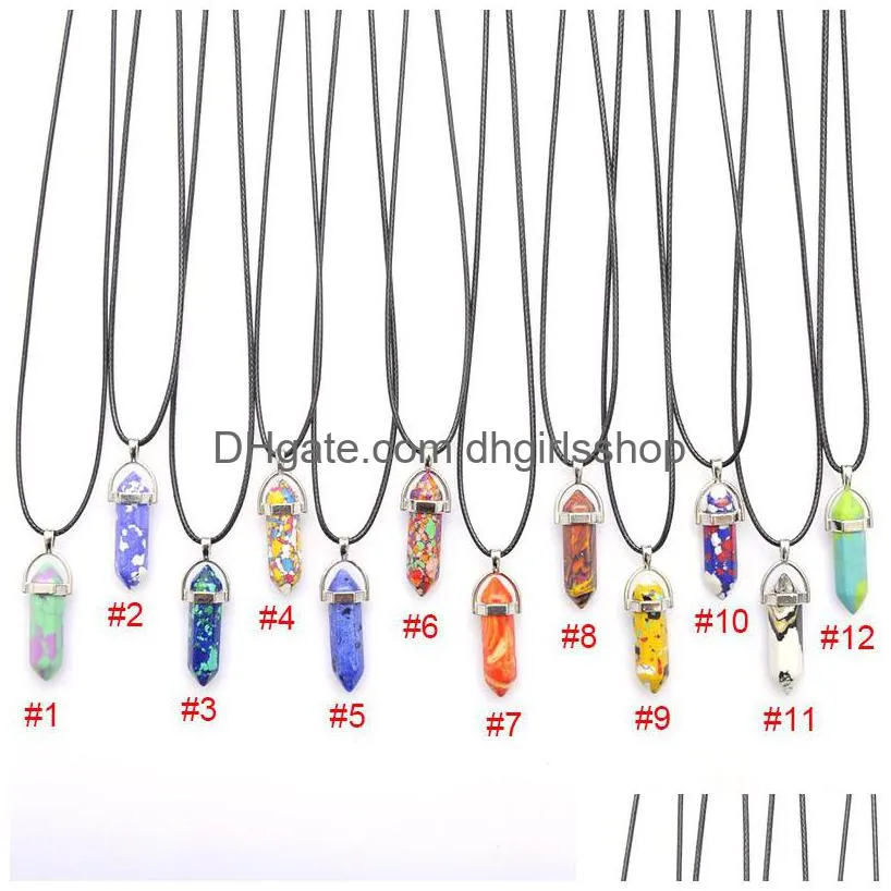 natural crystal stone pendant necklace hand carved creative hexagonal column gemstone necklaces fashion accessory with chain