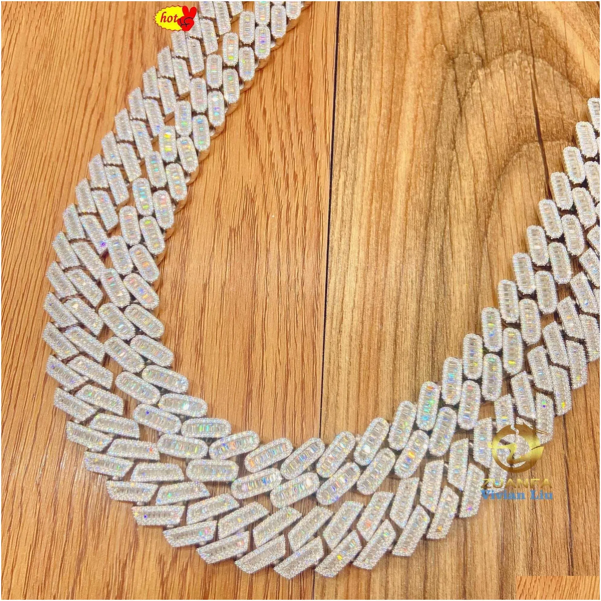 2.0mm hip hop fine jewelry baguette diamond men necklace sterling silver fully vvs moissanite luxury cuban link chain