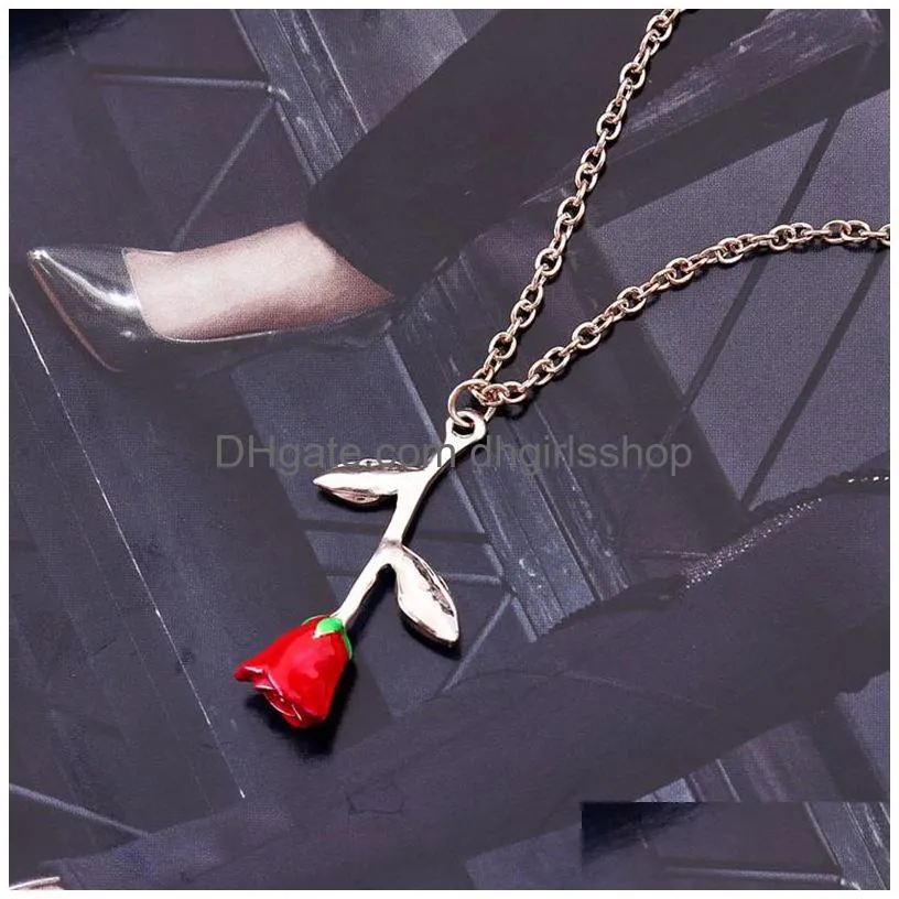 valentines day gift necklace romantic rose pendant necklace fashion jewelry accessories for girlfriend