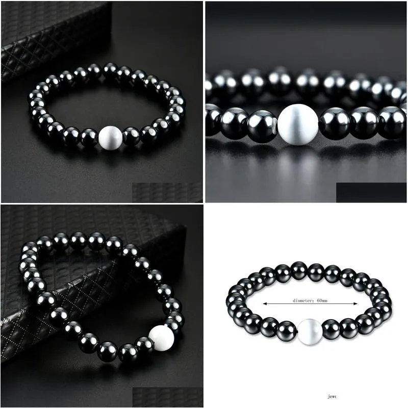 magnetic hematite pearl bracelet stone bead string wristband bangle cuff for women men power healthy fashion jewelry drop ship