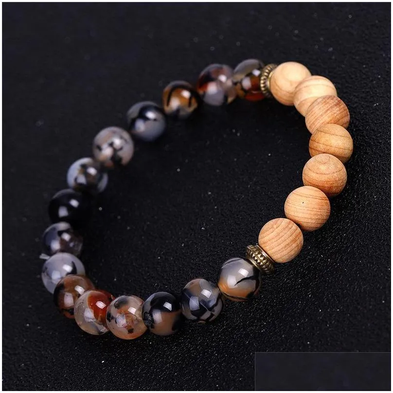 natural ice crack agate beaded strands bracelet volcanic rock lava wooden beads essential oil diffuser bracelets fashion jewelry