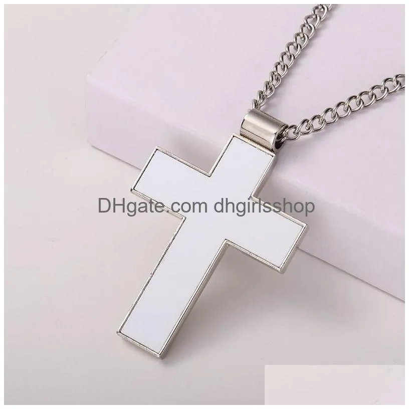 sublimation blank cross pendant necklace personalized heat transfer metal pendant hip hop fashion jewelry