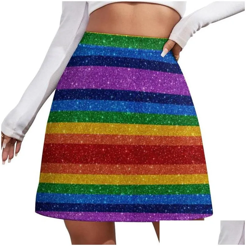 skirts lgbt rainbow skirt female gay pride flag print cute mini summer street fashion high-waisted oversized casual a-line