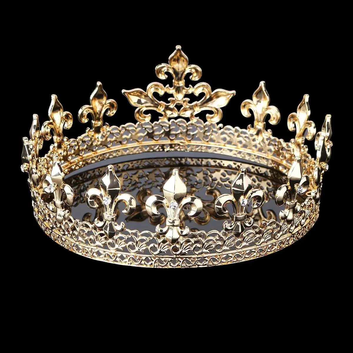 Full circle gold prom accessories king mens crown prom gold rhinestone headwear J0113