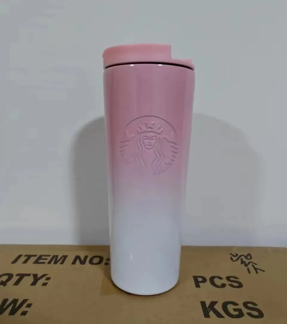 Tumblers Coffee Cup Portable Water Cup 304 Stainless Steel Accompanying Cup Car Cup Coffee Cup Straw Embossed Goddess Gradient Cup starbucks 401-500ml